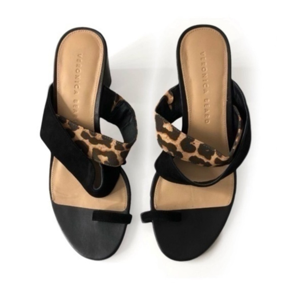 Veronica Beard Black and Leopard Women's Sandals